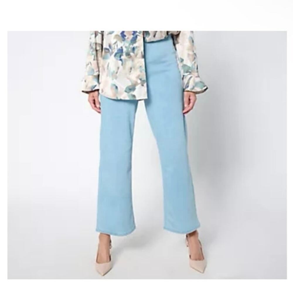 Susan Graver Jeans Pull On Stretch Wide Leg Flat Front Ankle Pants Size 16